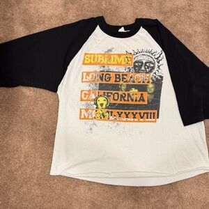 Alstyle Long Sleeve Raglan Shirt - Black and White with Orange Graphic